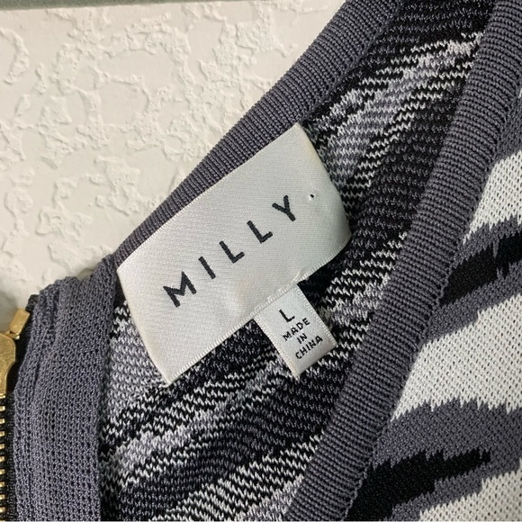 Milly Womens Ikat Jacquard sleeveless Flare Dress in black white multi L - Picture 5 of 9